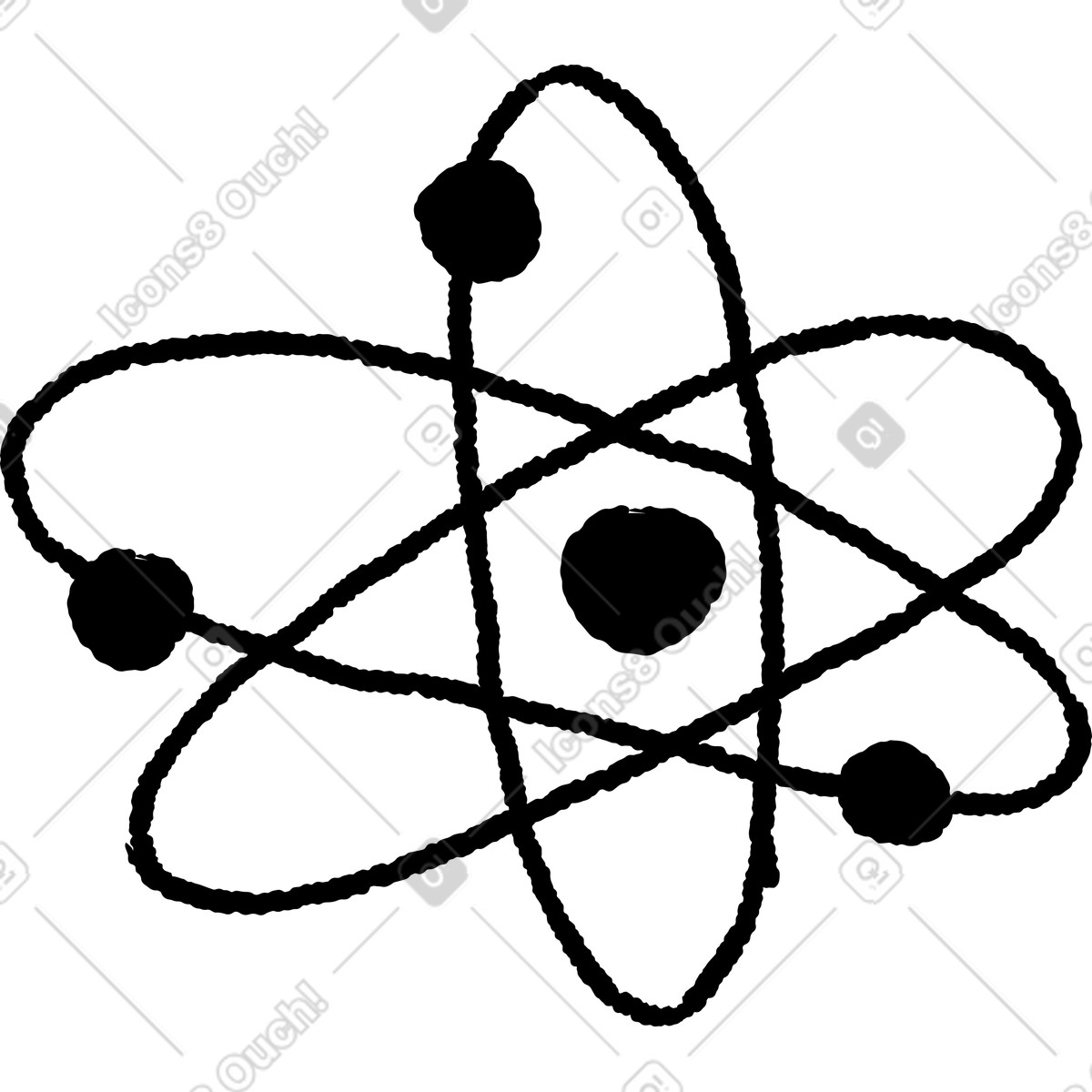 下载 Black Chalk 风格的 Nuclear atom diagram highlighting electron paths and central particle 插画，支持 PNG、SVG 格式