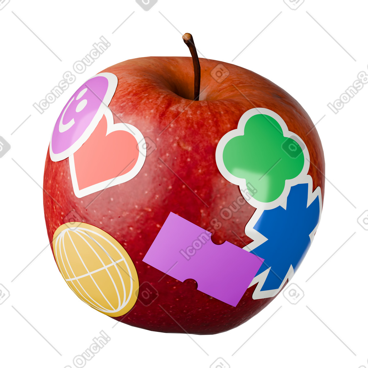Ilustração de Maçã com adesivos em no estilo 3D Stickle para baixar em PNG, SVG