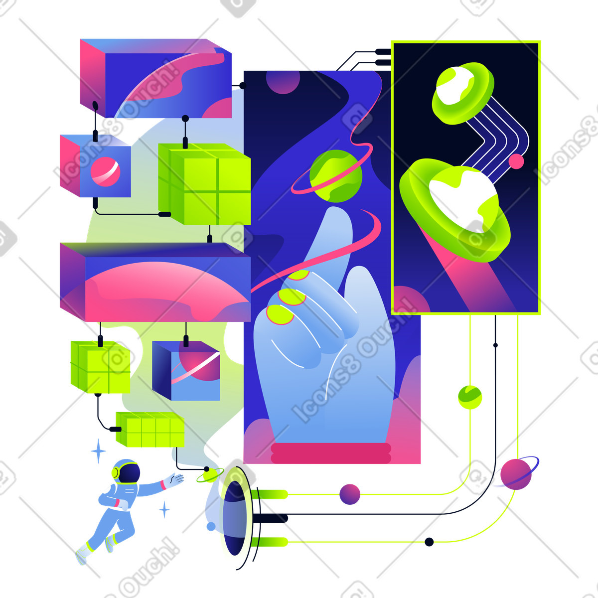 Person involved in processing and confirming transactions with cryptocurrency illustration in PNG, SVG