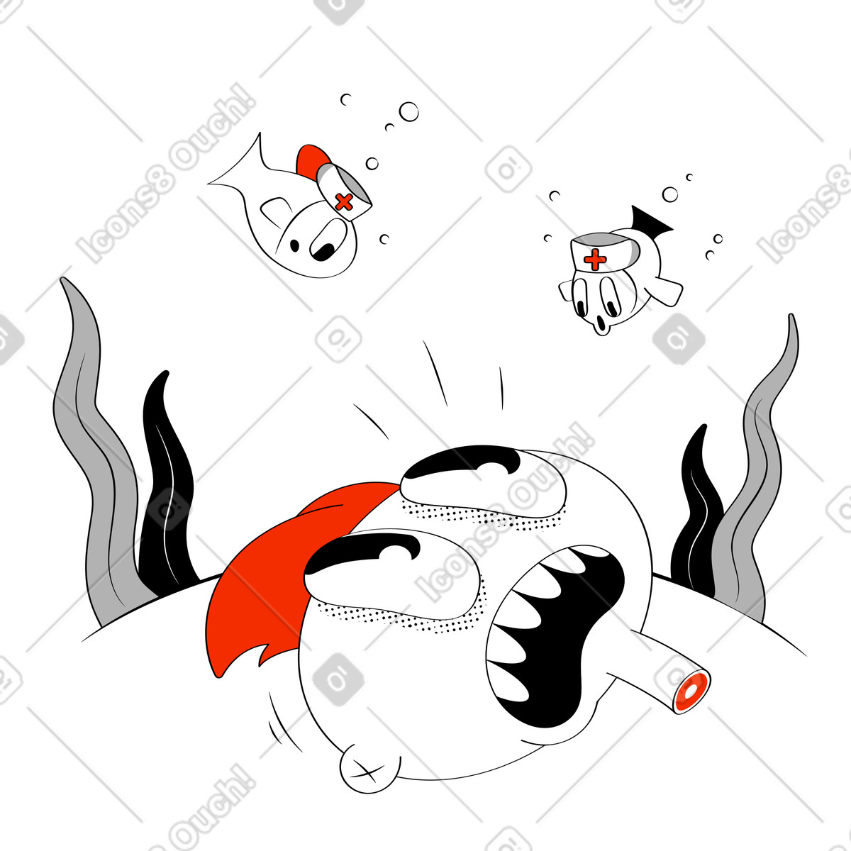 Ilustración Dirígete bajo el agua mirando al pez doctor en estilo Looney a descargar en PNG y SVG