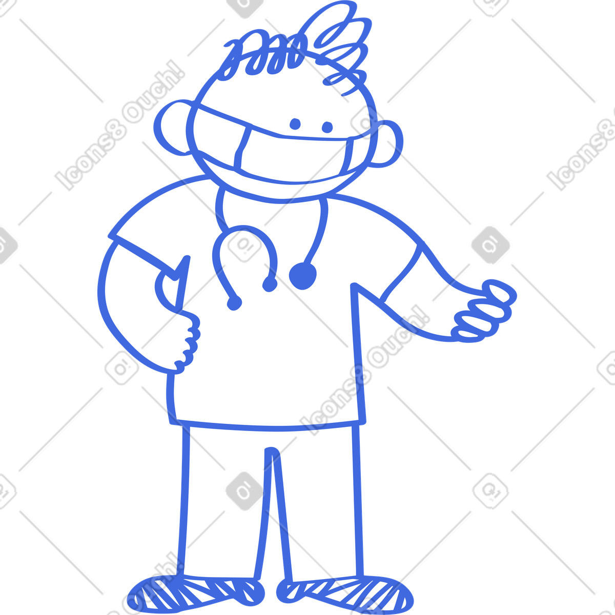 Doctor wearing mask and stethoscope giving thumbs up-Illustration im Ballpoint Pen-Stil als Download in PNG, SVG