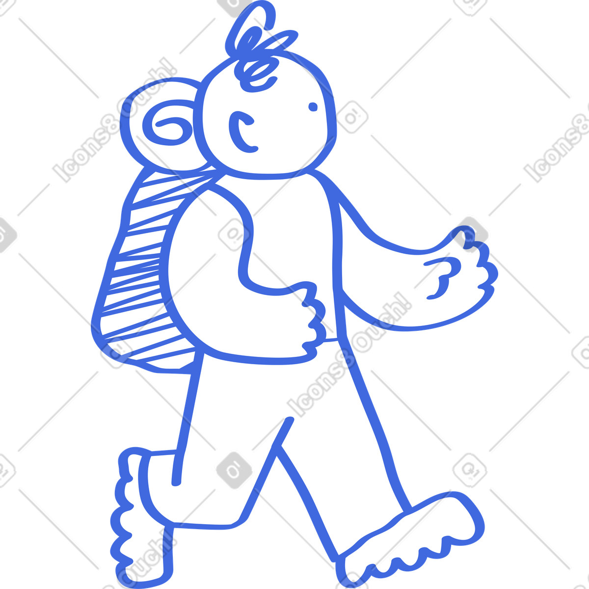Backpacker walking forward with large pack and comfortable boots illustrazione in stile Ballpoint Pen scarica in PNG, SVG