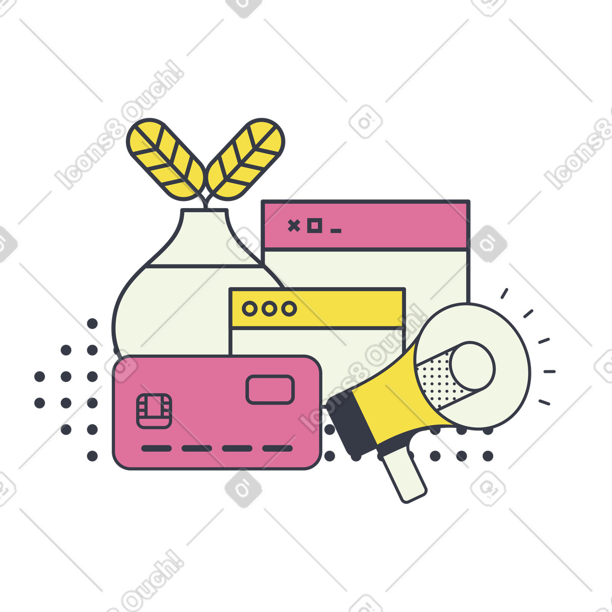 Ilustração de Online payment and digital marketing, E-commerce transaction em no estilo Abstract para baixar em PNG, SVG