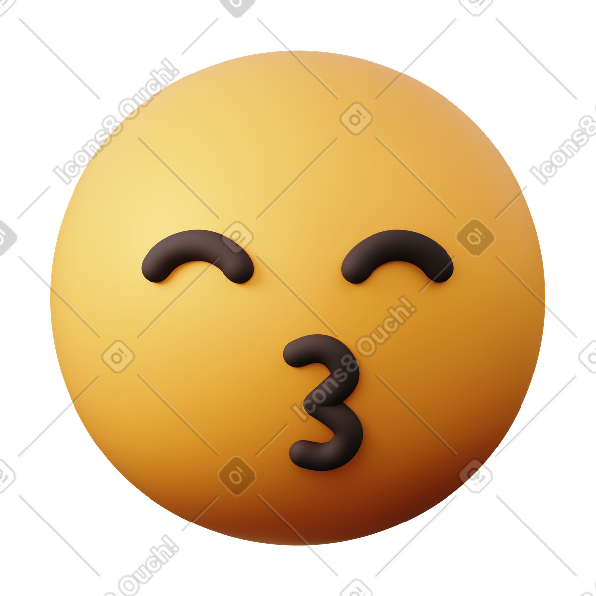 Ilustración Emoji de cara beso con los ojos cerrados en estilo 3D Sugary a descargar en PNG y SVG