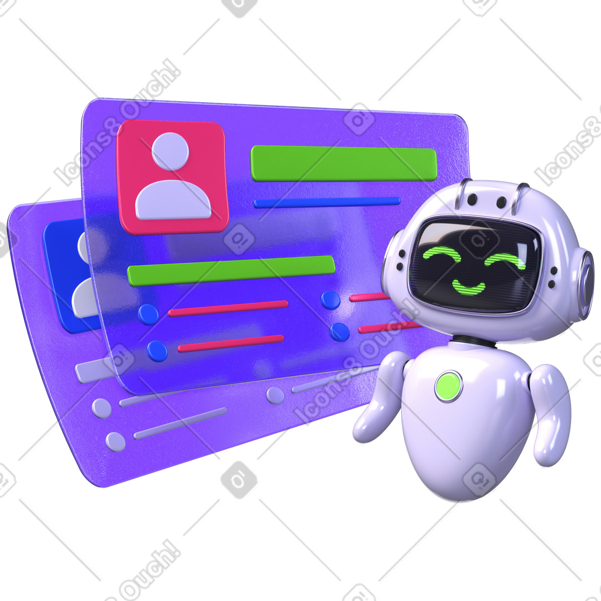 AI in HR, assistant searching for employee, productivity tool illustration 3D Boost style download PNG, SVG