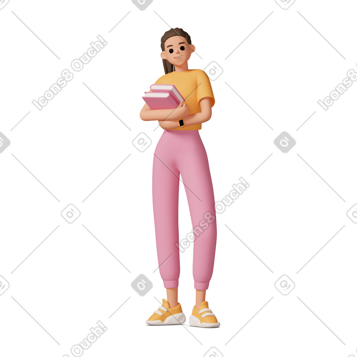 Girl carrying books-Illustration im 3D Casual life-Stil als Download in PNG, SVG