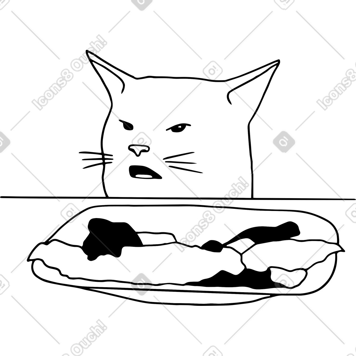 Illustration Le chat n'aime pas la salade dans style Dudes à télécharger aux formats PNG, SVG
