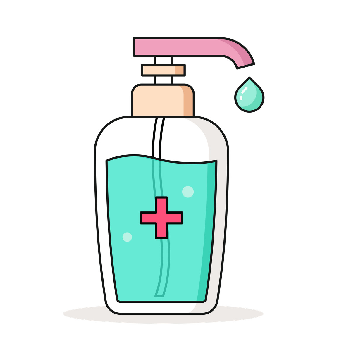 Sanitizer bottle with medical cross, personal hygiene and germ protection illustrazione in stile Gummy scarica in PNG, SVG