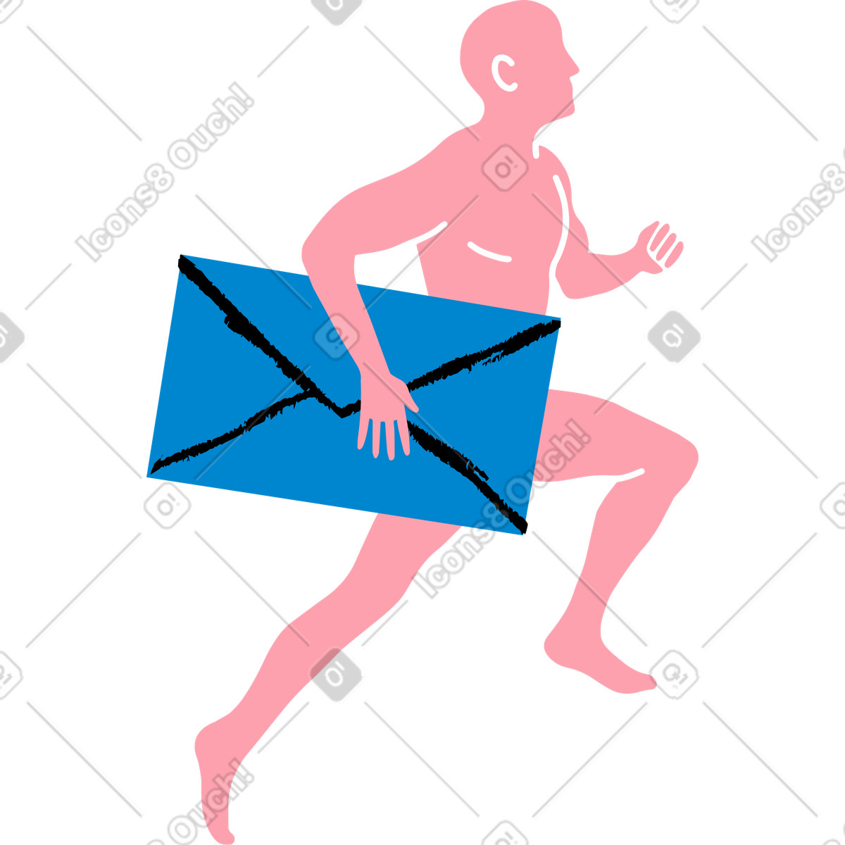 Running man with letter illustration in PNG, SVG