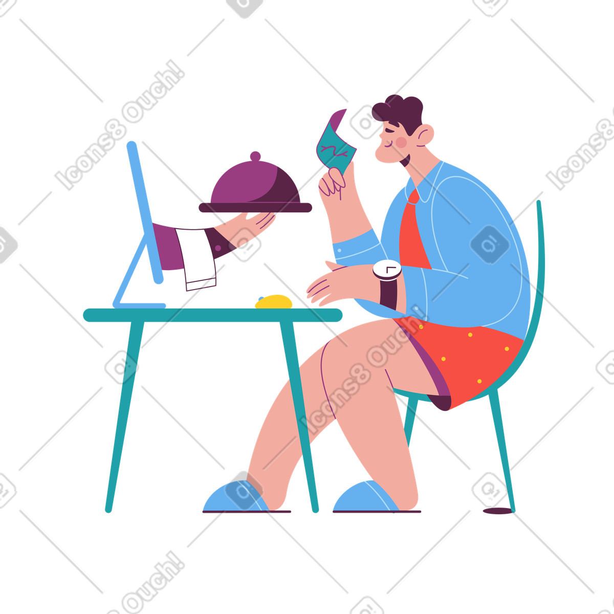 Illustration Paying for food delivery from restaurant, Online order and contactless payment dans le style Sammy à télécharger aux formats PNG, SVG