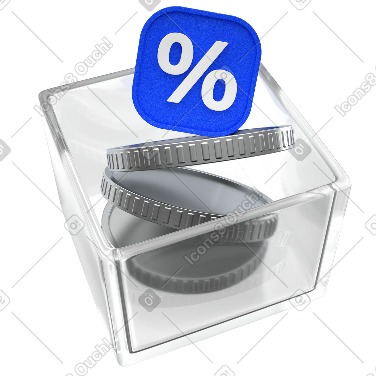 Cashback money box, Transparent container with coins stack, savings reward illustration in PNG, SVG