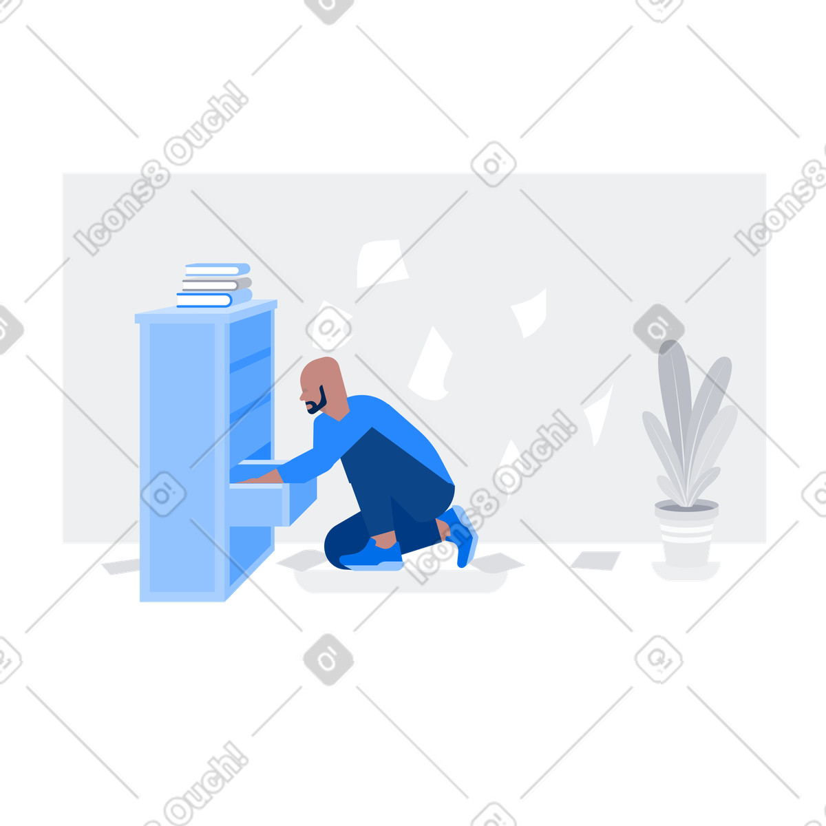Office worker rummaging in cabinet drawer, Document search illustration Urban style download PNG, SVG