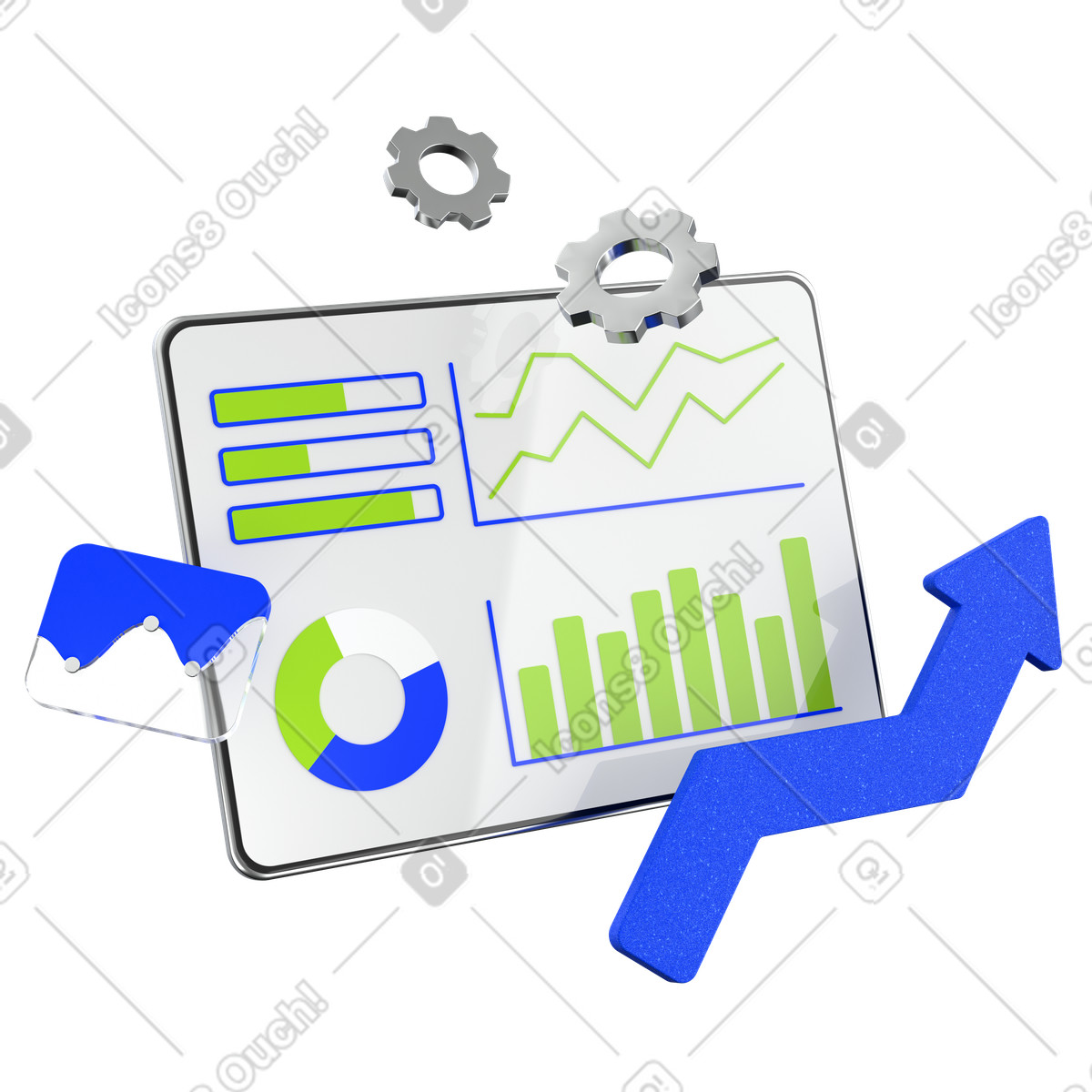 Analyzing visually represented data on tablet illustration in PNG, SVG