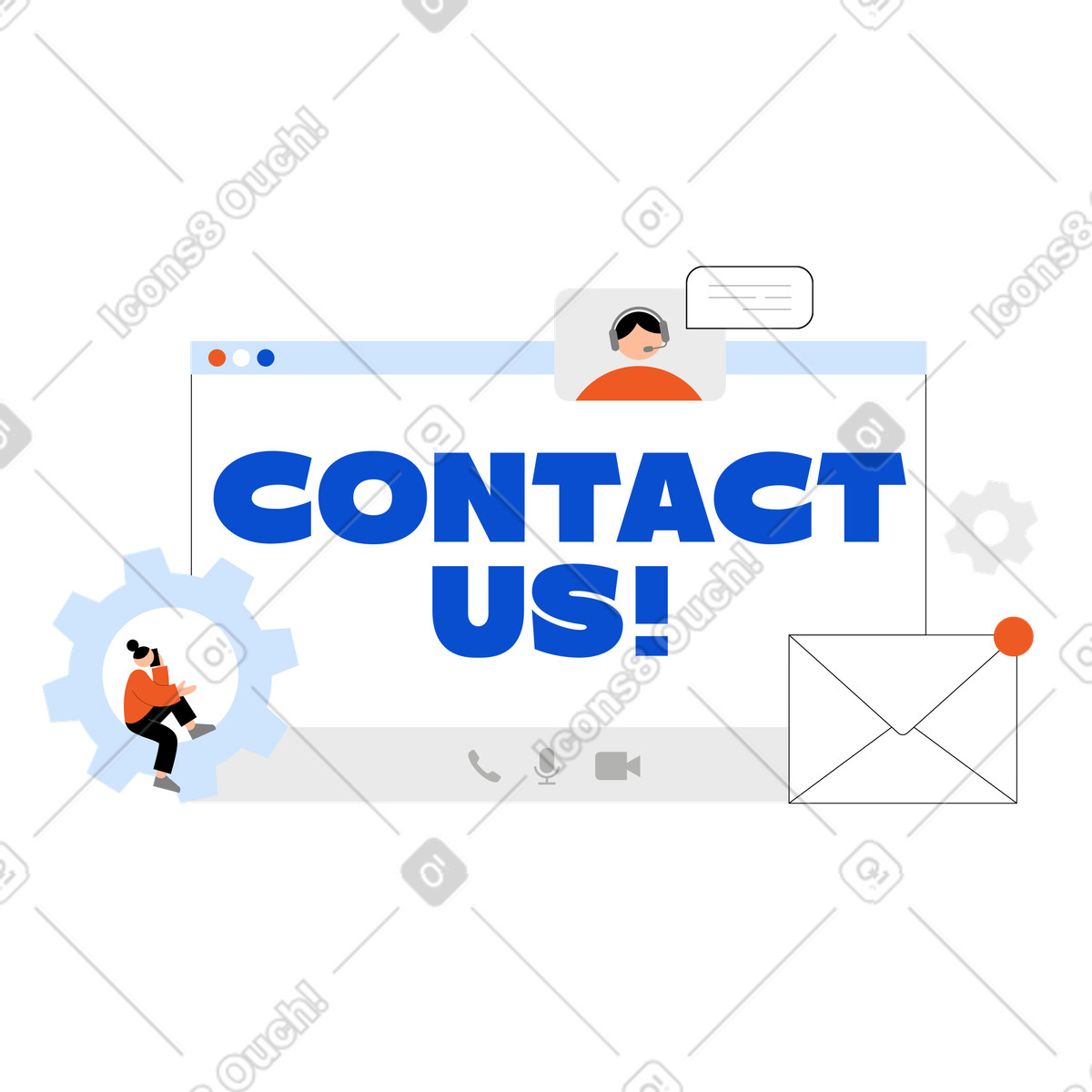 Contact center landing, Business support form interface illustration in Tiny style download in PNG, SVG