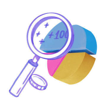 A magnifying glass over a pie chart - Marker style illustration