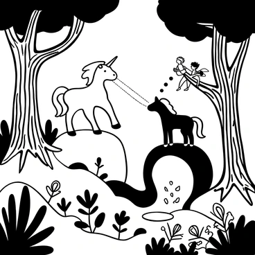 In a magical forest, various mythical creatures are engaged in a process of energy generation using "ATP." A unicorn stands proudly on a mossy rock, its mane flowing, as it channels a stream of sparkling energy from its horn. Nearby, a group of fairies hover over a glowing pool, their delicate wings shimmering as they gather light to convert it into energy. A dragon, perched on a nearby tree branch, breathes small puffs of smoke that swirl and blend into the vibrant atmosphere, contributing to the mystical energy around them. Tall, ancient trees with twisting roots surround the scene, their bark etched with intricate patterns. Ferns and luminescent plants grow at the base of the trees, adding to the enchanting ambiance of the fantasy setting.