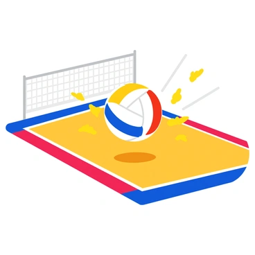 A volleyball bouncing on a court with motion lines and dynamic effects