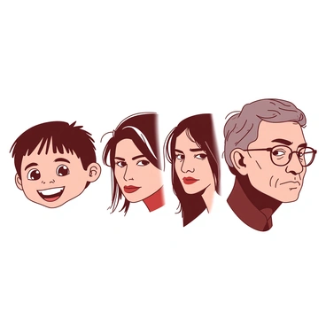 A series of portraits showing a person's face from childhood to old age