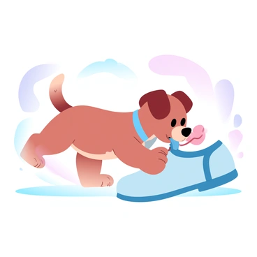 A puppy playfully tugging on a shoe, captured with simple line art