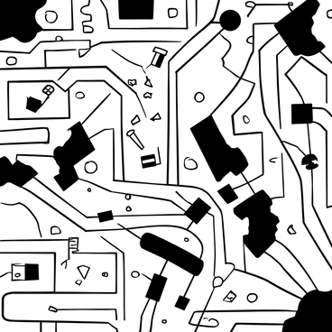 A close-up view of a circuit board featuring "burnt areas" with charred textures and "broken paths" where connections have been severed. Small electronic components, such as resistors and capacitors, are scattered across the board, some showing signs of damage. The background of the circuit board is detailed with intricate patterns of lines and connections, emphasizing the complexity of the design.