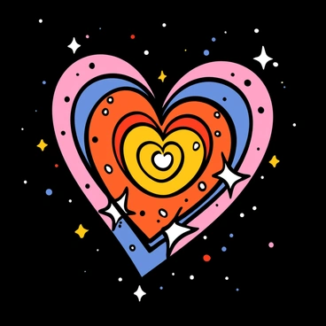 A heart-shaped galaxy with swirling arms filled with vibrant colors, set against a dark, starry universe. The galaxy features bright stars scattered throughout, shining like tiny diamonds in the vastness of space. The center of the heart-shaped galaxy glows with a warm, radiant light, surrounded by clusters of stars and cosmic dust. In the background, a multitude of distant galaxies and twinkling stars create a rich tapestry of the cosmos.