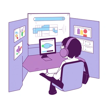 A young child with short brown hair is sitting in a soundproof audiology booth. The child is wearing large, cushioned headphones that cover their ears. They are facing a small display screen that shows visual cues for the hearing test. The booth is equipped with soft lighting, and the walls are padded for sound absorption. In front of the child, there are colorful illustrations on the walls that depict various animals and objects, aimed at keeping the child engaged during the test.