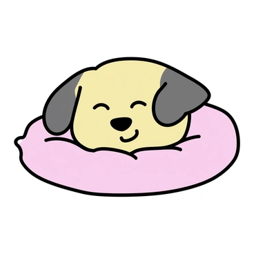 A dog face, with closed eyes and a calm expression, is resting on a soft, fluffy pillow. The dog has a light brown coat with darker patches around its ears and muzzle. The pillow is a pastel color, enhancing the gentle ambiance. The dog's ears are relaxed against the pillow, and its nose is slightly turned up, indicating a deep sense of peace.