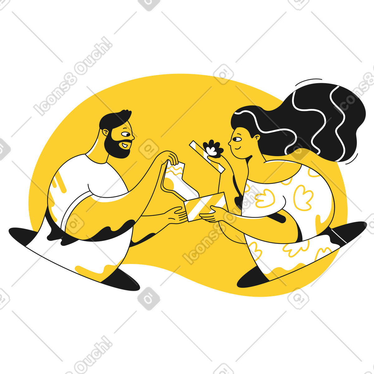 Woman gives a man socks illustration in Taxi style download in PNG, SVG