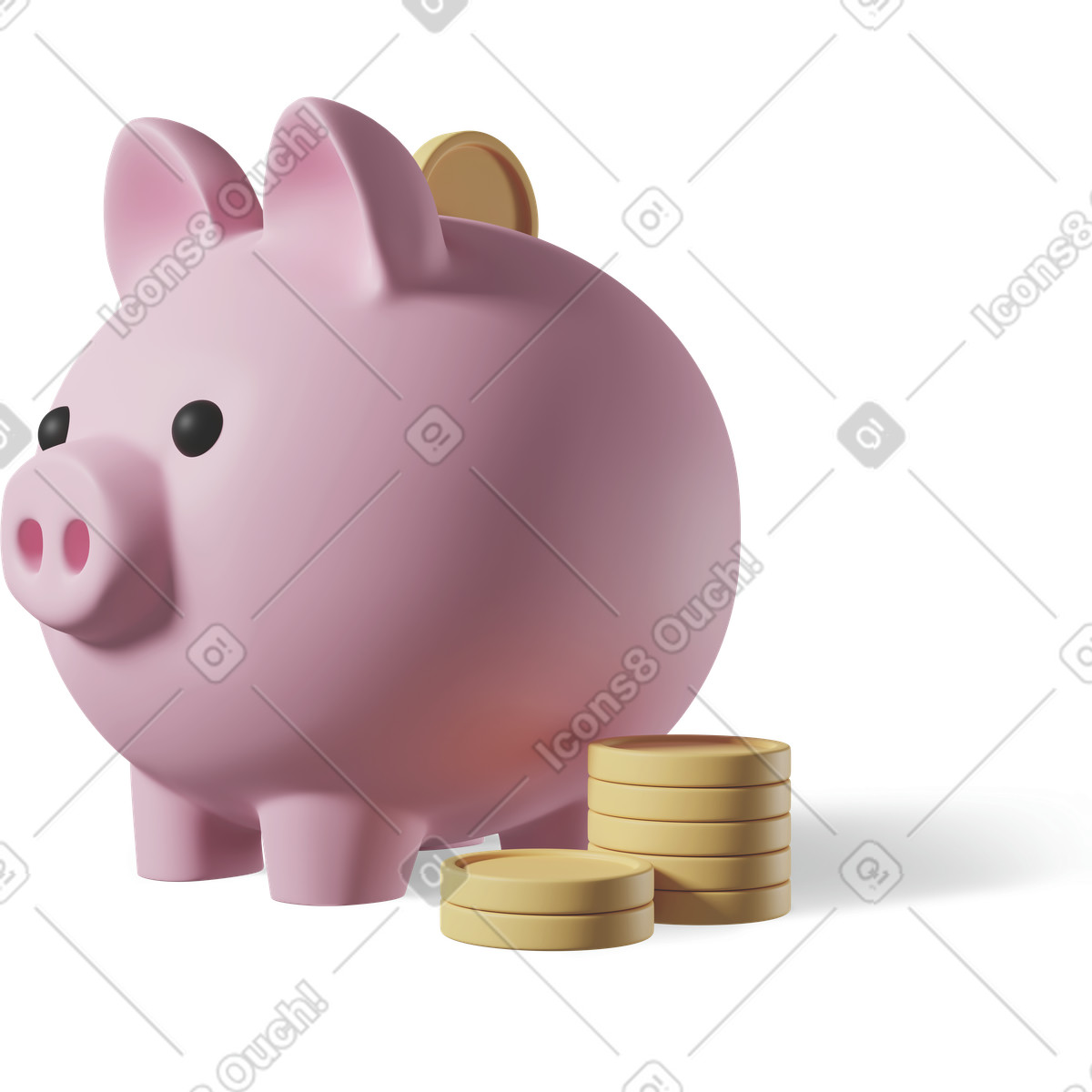 Piggy bank with coins-Illustration im 3D Casual life-Stil als Download in PNG, SVG