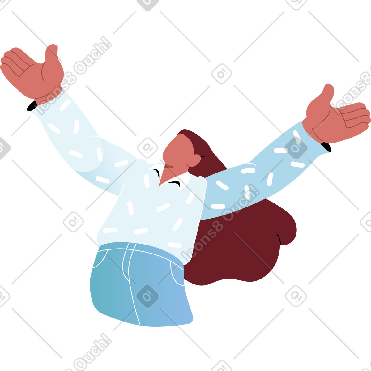 下载 Airy 风格的 张开双臂的女人 插画，支持 PNG、SVG 格式