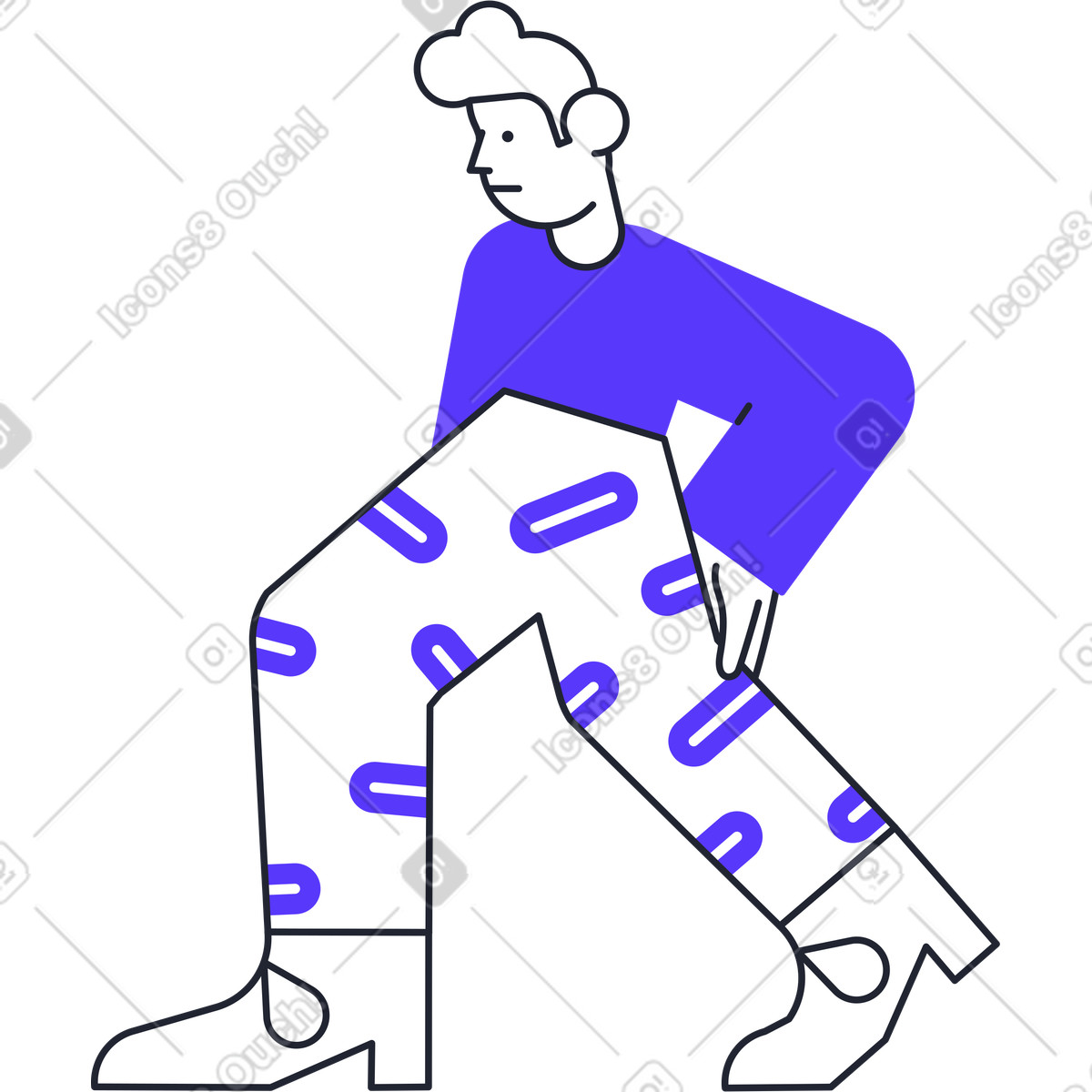 Illustration Homme en pull bleu marchant dans le style Pablita à télécharger aux formats PNG, SVG