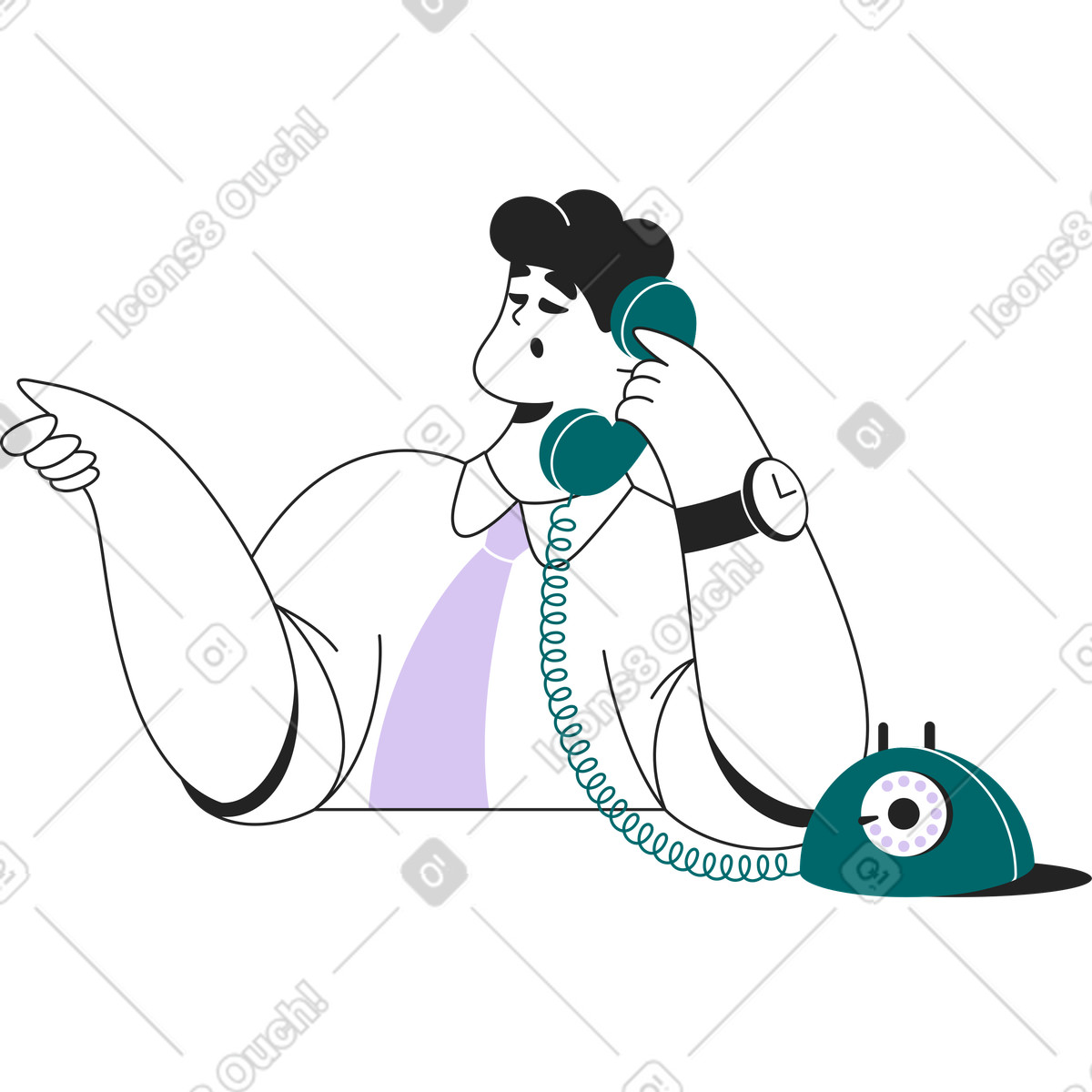 Illustration Homme en cravate parlant au téléphone dans le style Sammy Line à télécharger aux formats PNG, SVG