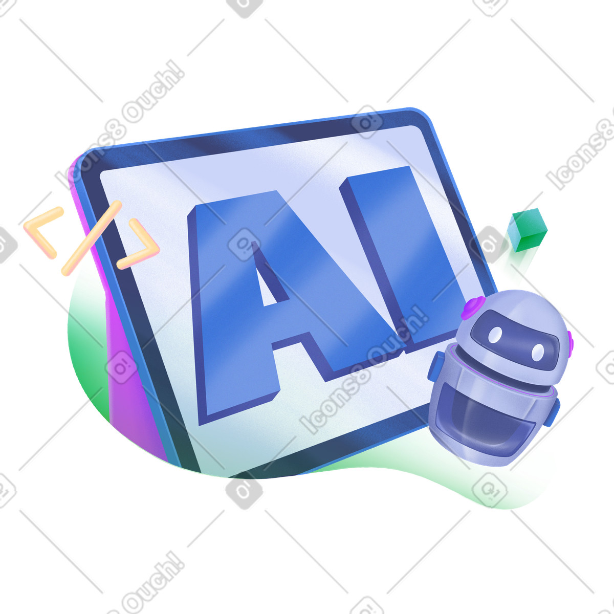 Lettering AI with robot and code sign text illustration in Smart style download in PNG, SVG