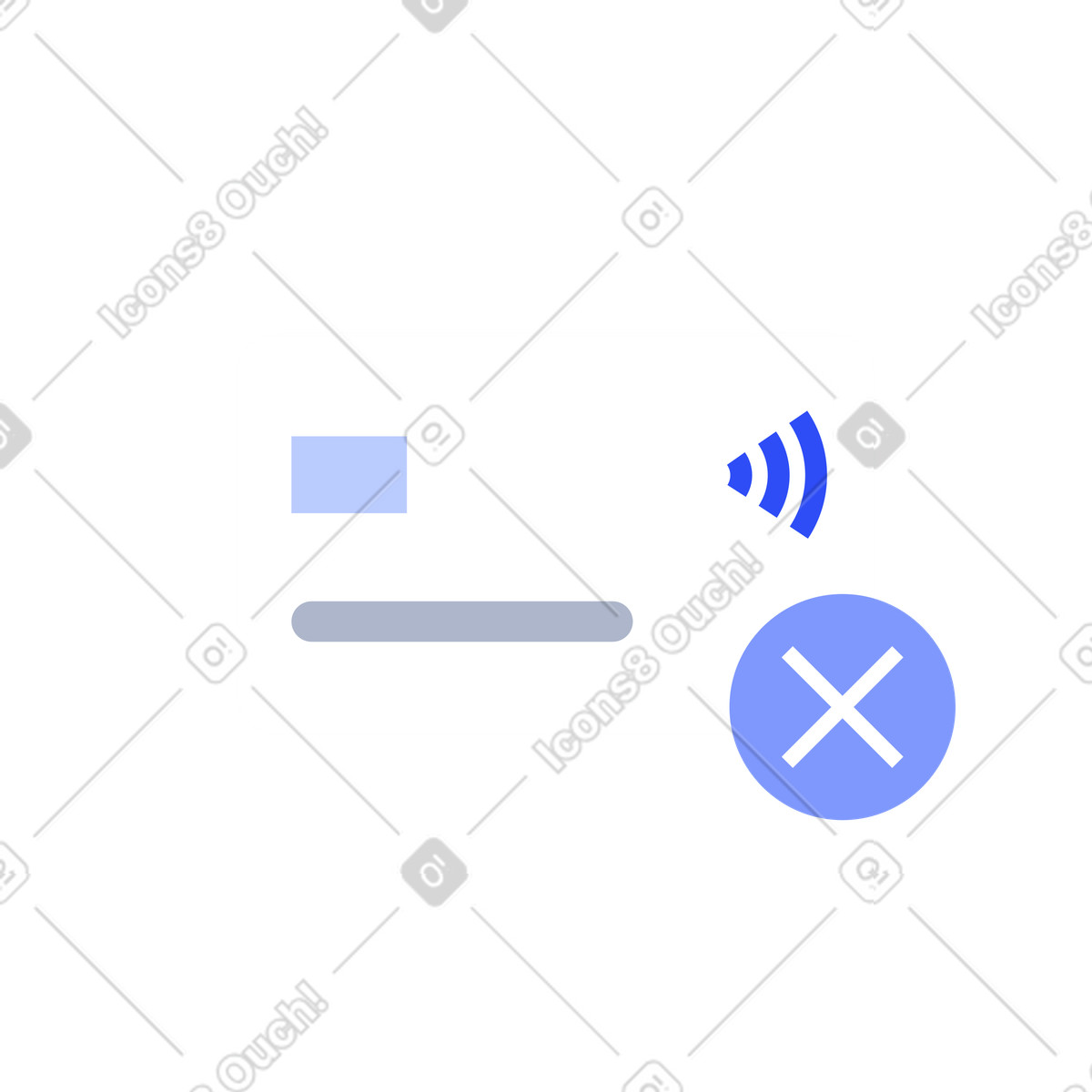 Bank card with reject icon, failed payment warning illustration in System style download in PNG, SVG