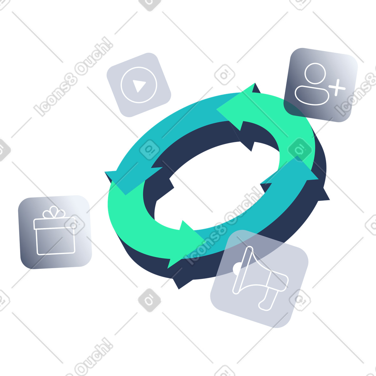 Viral Growth Loop, Product-Led Cycle, Continuous Engagement Flywheel illustration in Lucent style download in PNG, SVG
