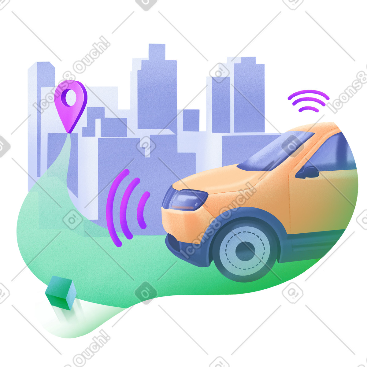 Driverless taxi to any point of the city illustrazione in stile Smart scarica in PNG, SVG