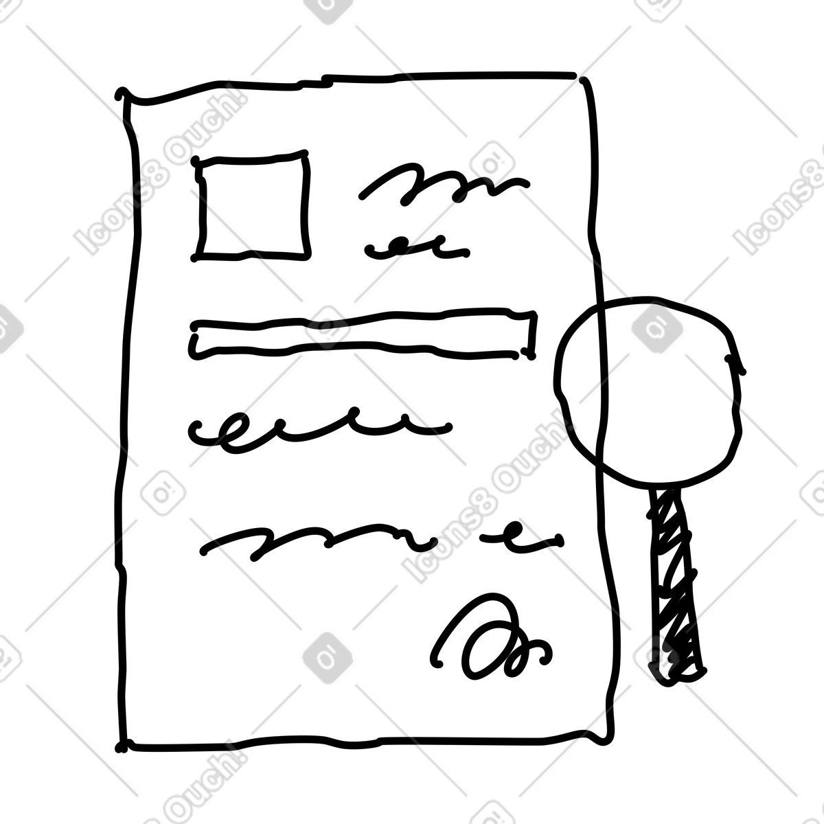 Ilustração de Document search page with magnifying glass and text placeholder lines em no estilo Rough Sketch para baixar em PNG, SVG