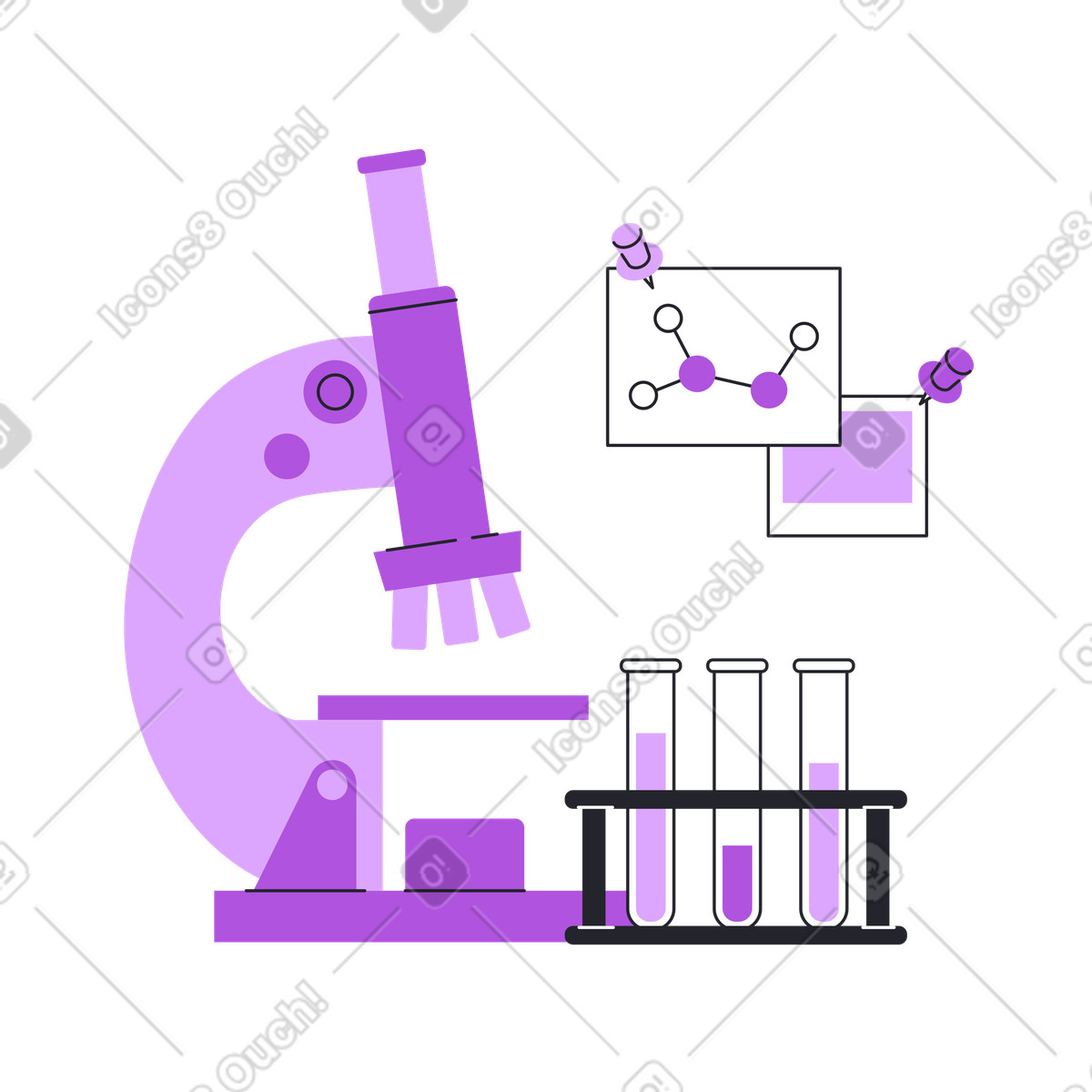 Illustration Essais de laboratoire au microscope dans le style Grapy à télécharger aux formats PNG, SVG