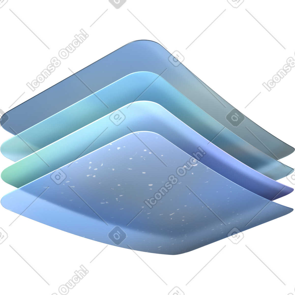 Four monochrome plastic rectangles with rounded corners illustration in 3D Glassy style download in PNG, SVG