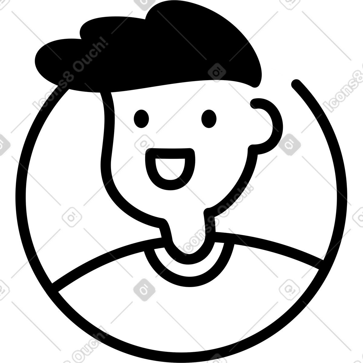 Ilustración Avatar profile picture with smiling face and beret hat outline en estilo Notion Line Art a descargar en PNG y SVG