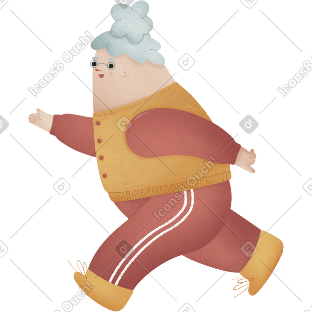 Granny in red sweatpants runs illustrazione stile Woolly scarica PNG, SVG