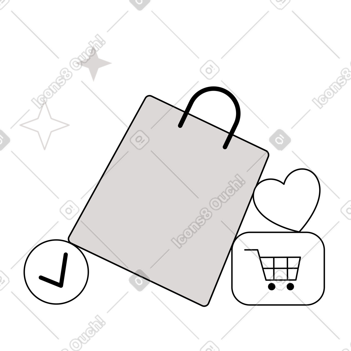 Shopping bag and digital cart icons, Online purchasing internet illustration in Shade style download in PNG, SVG