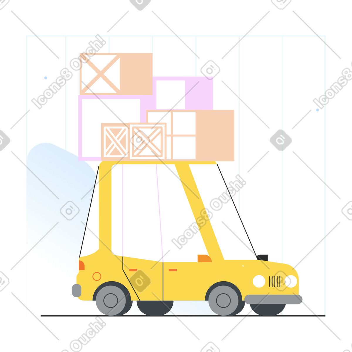 Auto con scatoloni per traslochi sul tetto illustrazione in stile Marginalia scarica in PNG, SVG