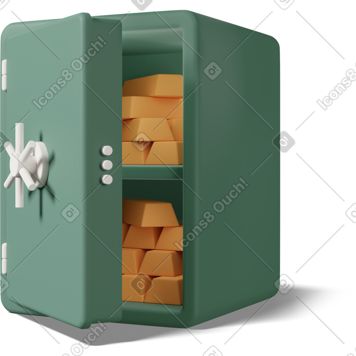 Ilustração de Open safe box with gold green em no estilo 3D Casual life para baixar em PNG, SVG