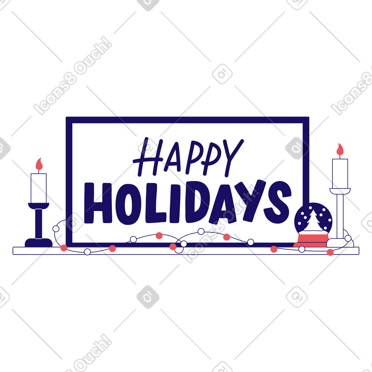 Lettering Happy holidays illustration featuring candles and Christmas lights clipart in PNG SVG GIF