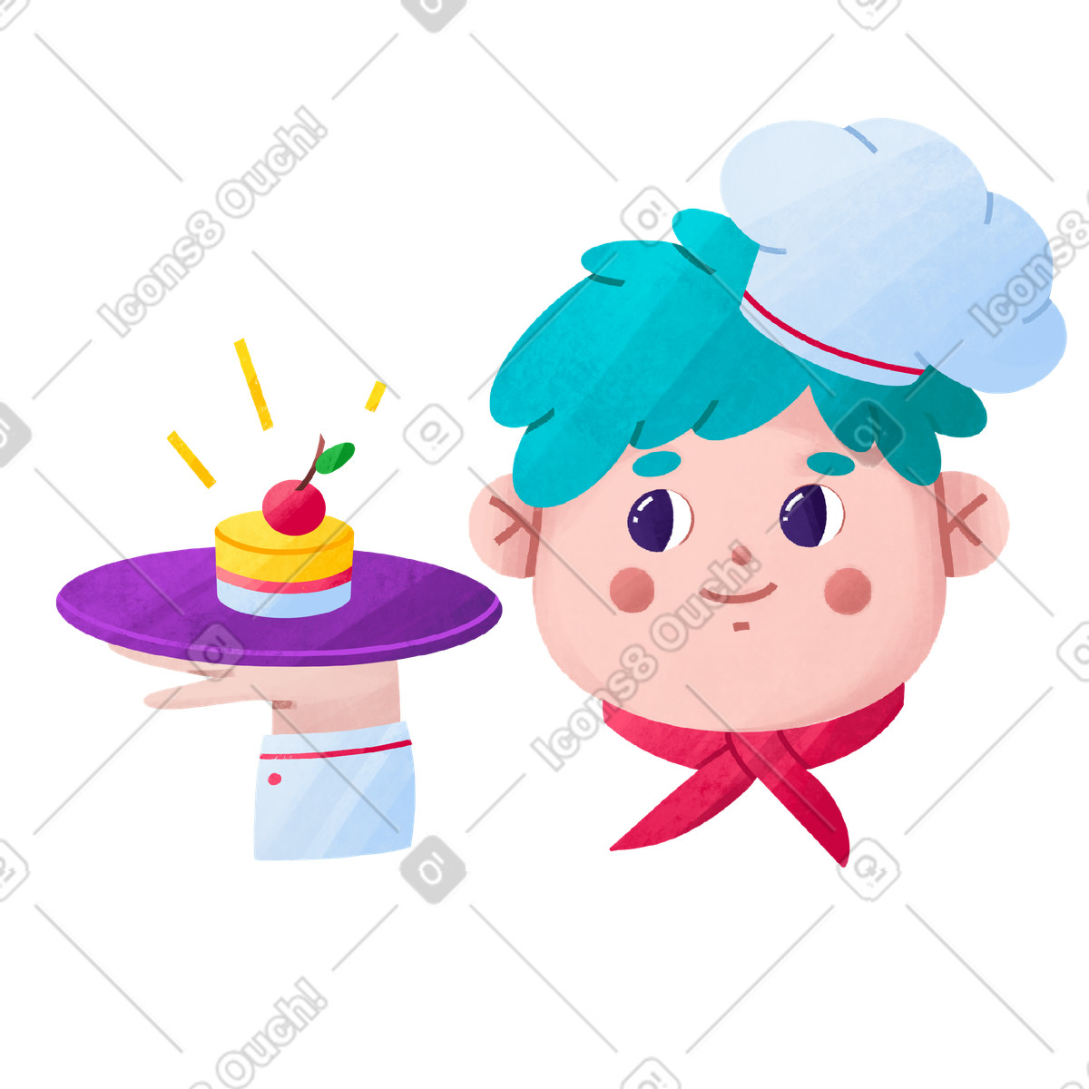 Lo chef tiene in mano un piatto di dessert. illustrazione stile Bonbon scarica PNG, SVG