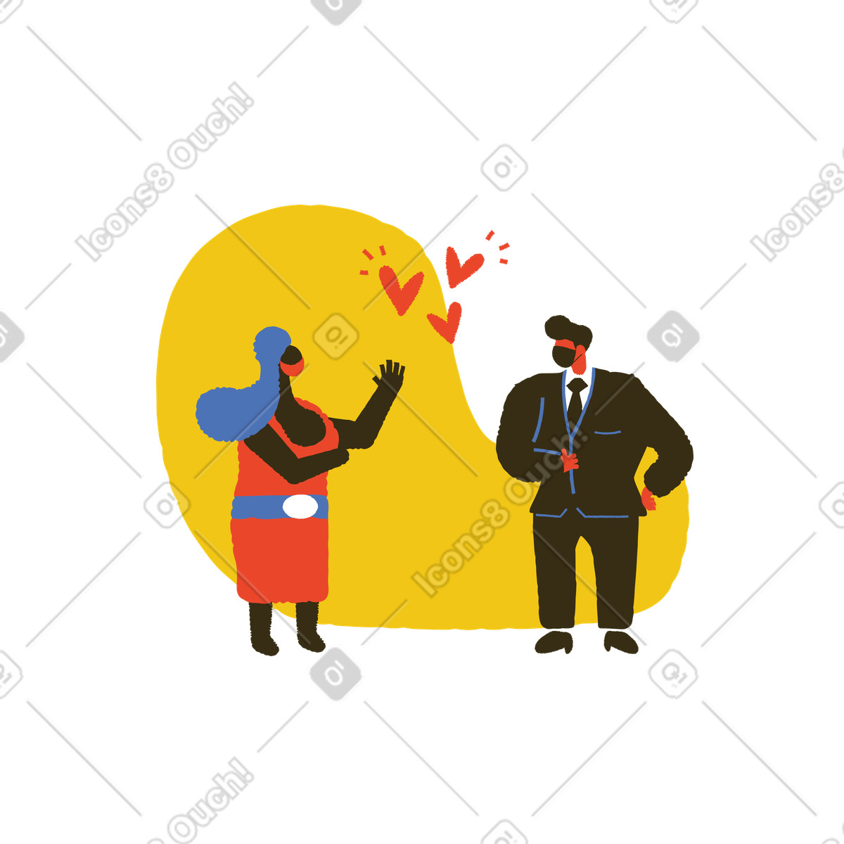 Dating in masks illustration Bermuda style download PNG, SVG