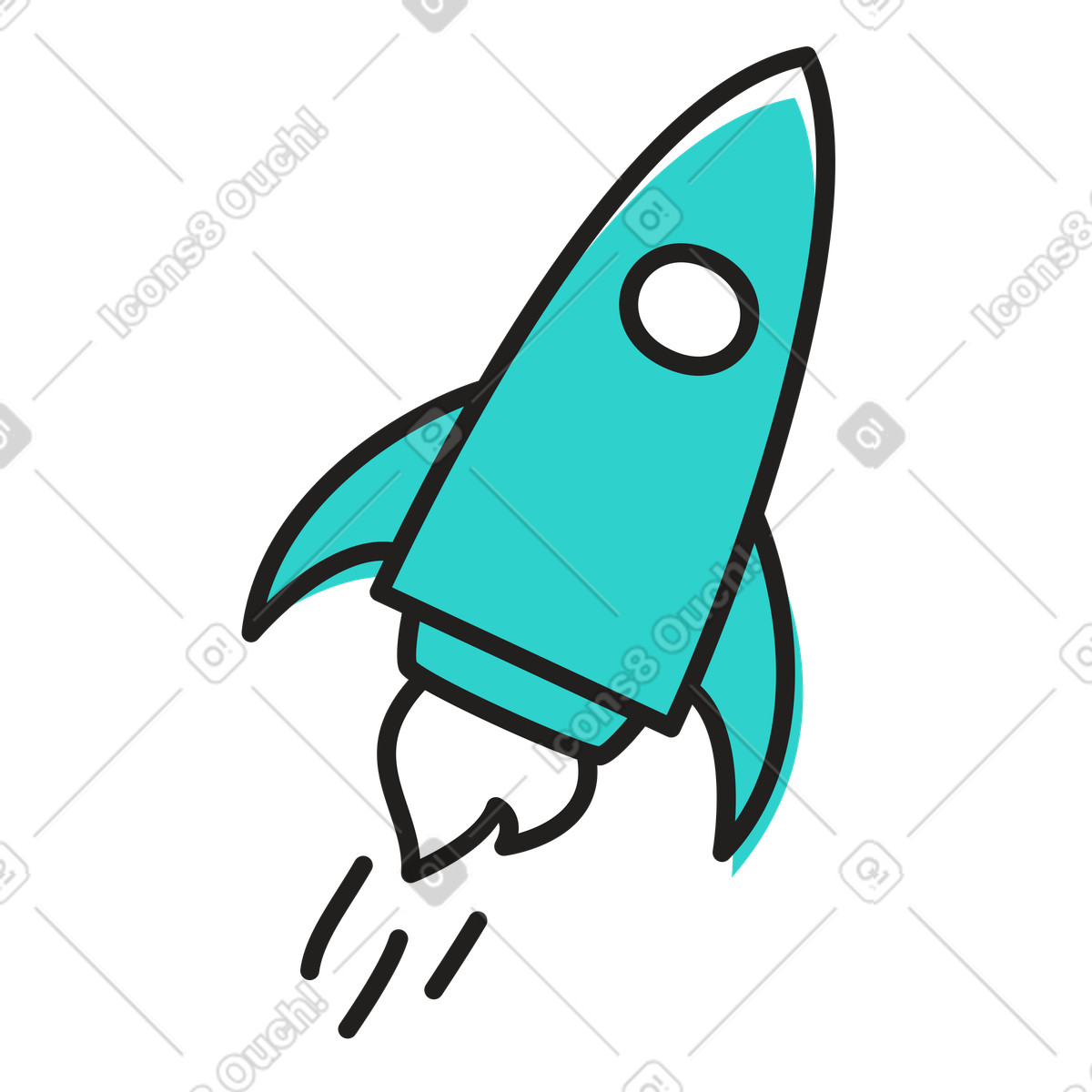 Rakete schwebt mit feurigem ausstoß in die höhe-Illustration im Little-Stil als Download PNG, SVG
