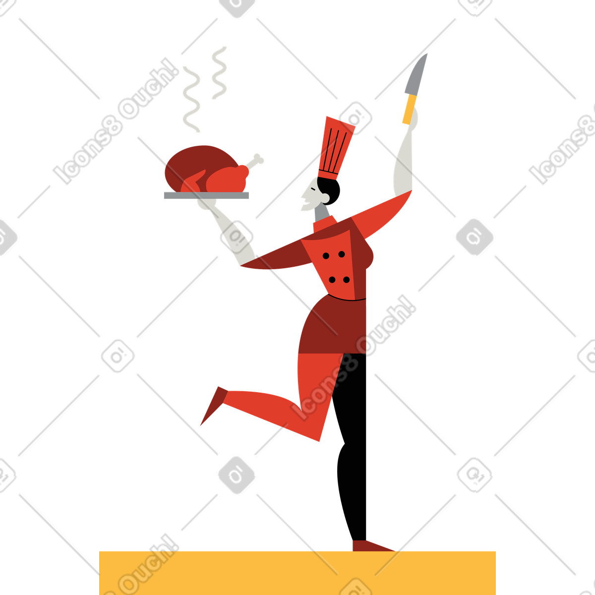Chef che serve il tacchino per ringraziamento illustrazione in stile Burgundy scarica in PNG, SVG
