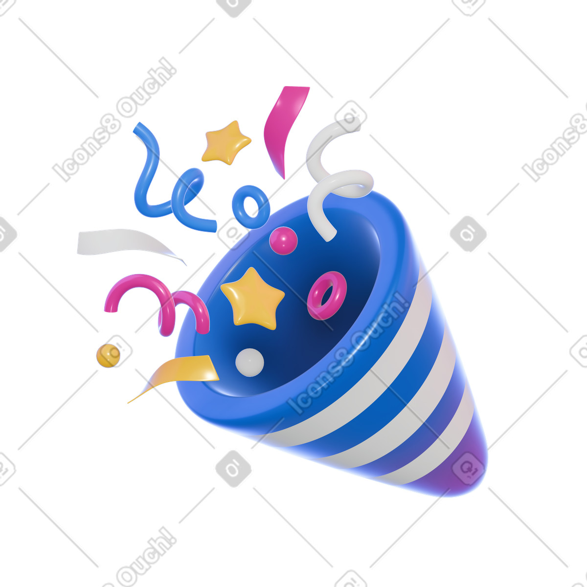 Ilustración Popper de fiesta con confeti en estilo 3D Holidays a descargar en PNG y SVG